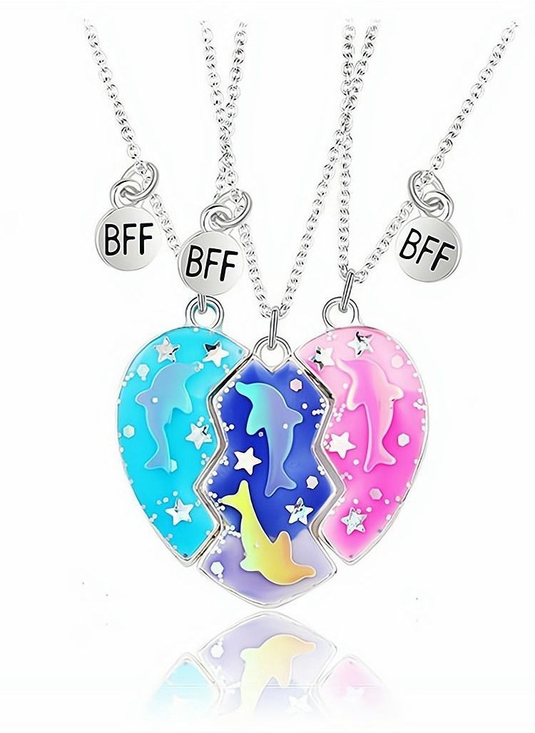 Best Friend Necklace, Half Heart Pendant, Friendship Necklace, BFF Necklace for 3-Split Heart Necklace, Sister Necklace Set Jewelry Birthday  Gift for friend, 1 Set - Image 1