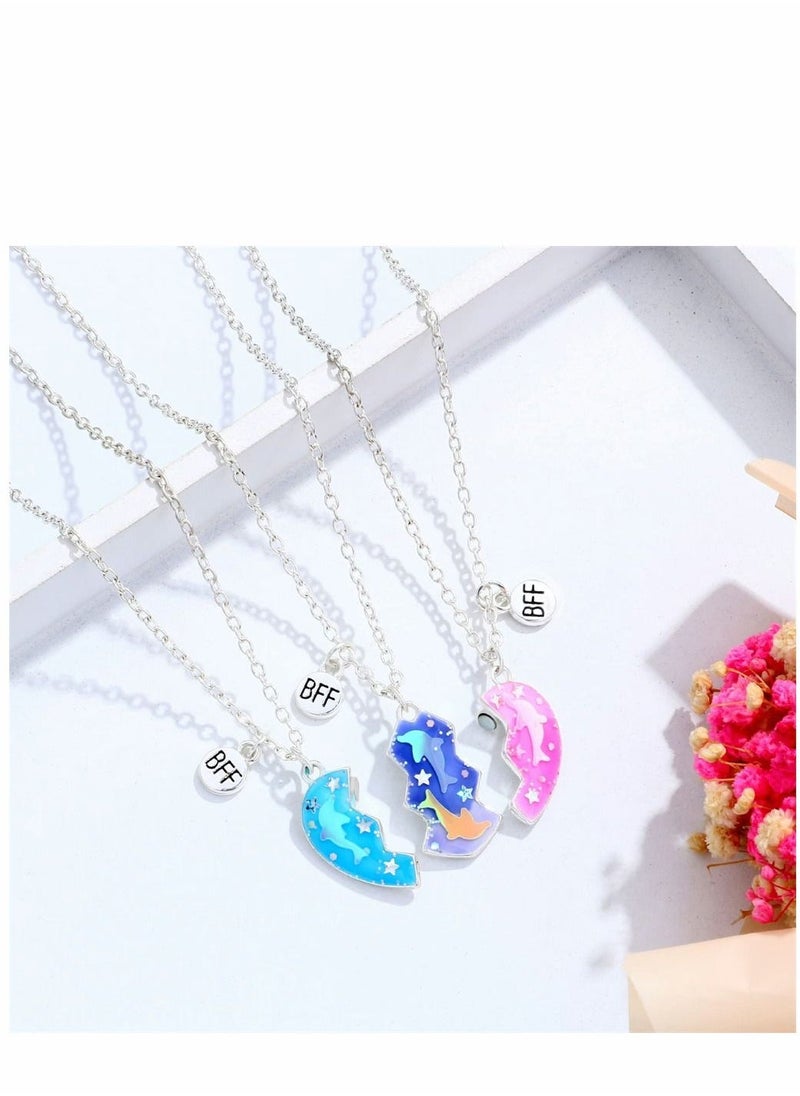Best Friend Necklace, Half Heart Pendant, Friendship Necklace, BFF Necklace for 3-Split Heart Necklace, Sister Necklace Set Jewelry Birthday  Gift for friend, 1 Set - Image 2