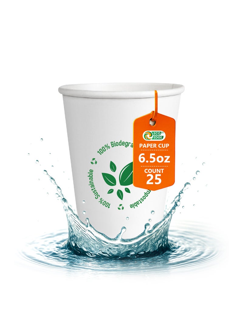 EcoEdge EcoEdge 6.5 Oz Disposable Heavy-Duty Party Paper Cups (Pack of 25) | For Tea, Coffee or Iced Beverages | Leakproof, Eco-Friendly, Sustainable, Sturdy | Elegant Plastic Free Cups | 100% Compostable  - Image 1