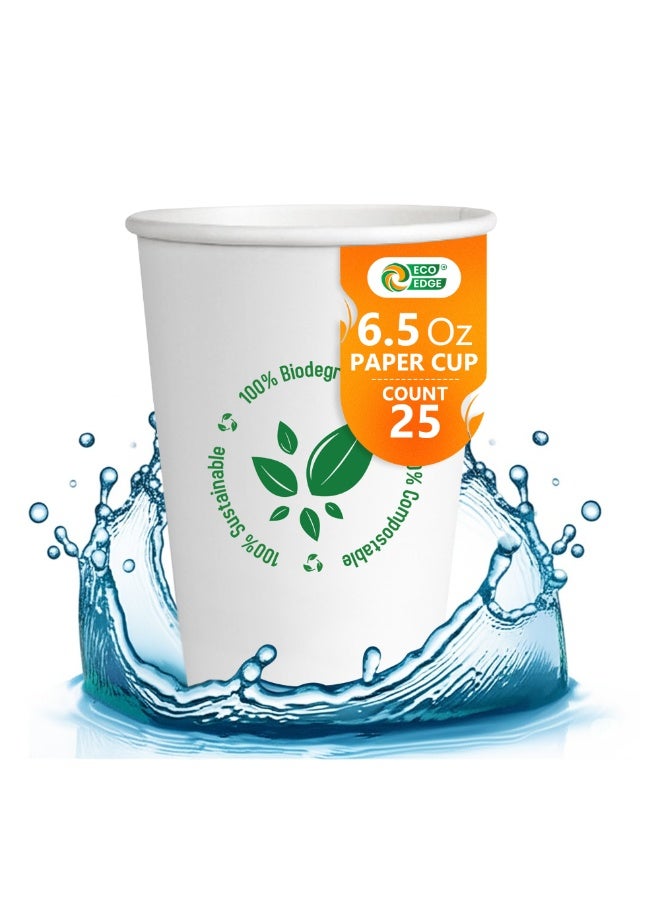 EcoEdge 6.5 Oz Disposable Heavy-Duty Party Paper Cups (Pack of 25) | For Tea, Coffee or Iced Beverages | Leakproof, Eco-Friendly, Sustainable, Sturdy | Elegant Plastic Free Cups | 100% Compostable - Image 2