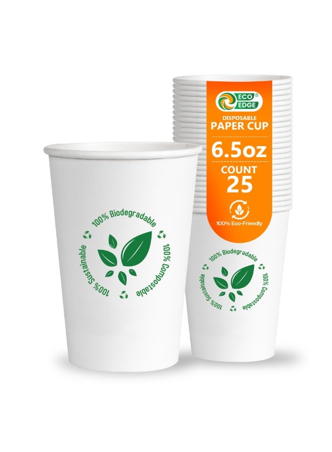 EcoEdge 6.5 Oz Disposable Heavy-Duty Party Paper Cups (Pack of 25) | For Tea, Coffee or Iced Beverages | Leakproof, Eco-Friendly, Sustainable, Sturdy | Elegant Plastic Free Cups | 100% Compostable - Image 1