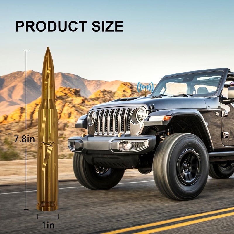 Seprochoo 7.8in Car Truck Bullet Antenna 50 Cal Bullet Antenna Truck Accessories Universal Replacement for GMC Sierra Chevy Dodge Ram Silverado 1500 2500 3500 Ford F150 F250 F350 Spiral Pattern (Gold, 7.8inch) Cost saving user oriented build - Image 2