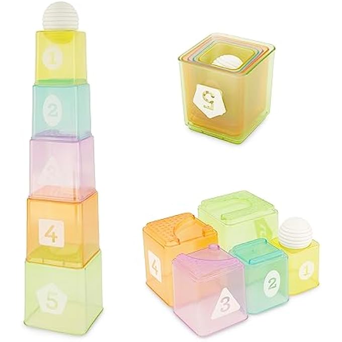 CUPS & BALL LEARNING SET, MULTICOLOR 6 PIECE SET - INCLUDES 1 BALL, 5 STACK & BUILD CUPS, AGES 6 MONTHS+ - Image 2