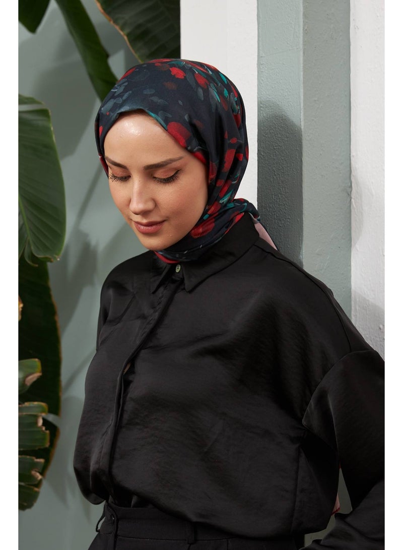 Black & Red Cotton Viscose Women Shawl – Soft Non-Transparent Hijab – Botanical Collection 3023-14 - Image 5