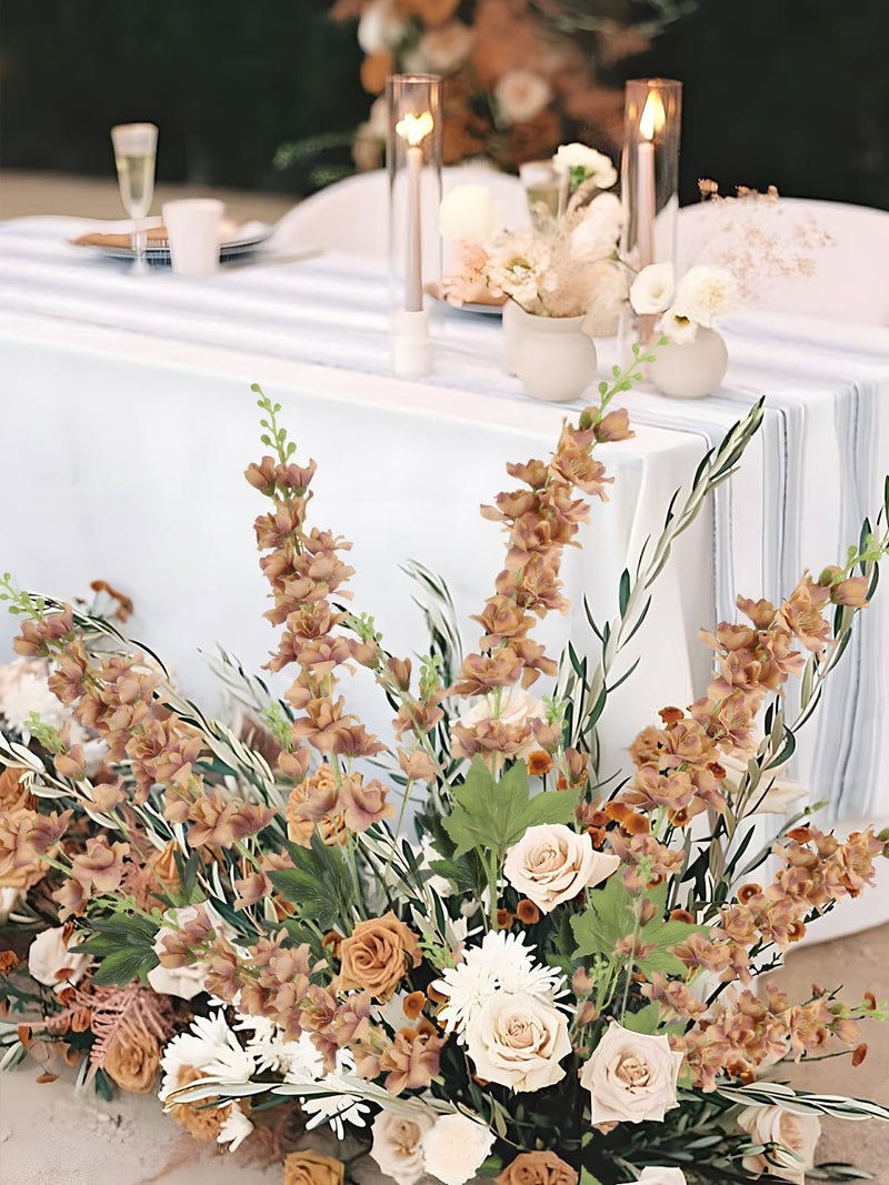 Fqueelvys 8PCS Delphinium Artificial Flowers 33.5'' Larkspur Silk Flowers Faux Long Stem Flowers for Wedding Table Centerpieces Home Garden Decor(Brown) - Image 4