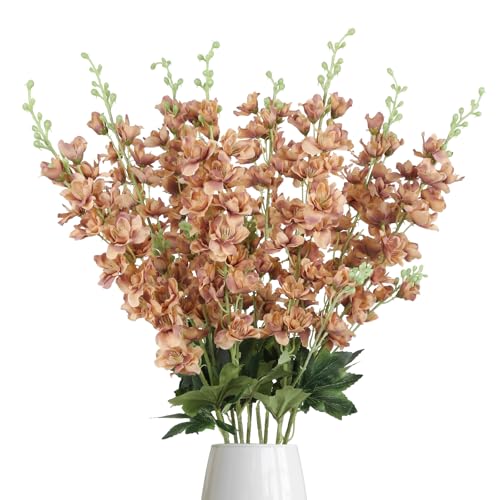 Fqueelvys 8PCS Delphinium Artificial Flowers 33.5'' Larkspur Silk Flowers Faux Long Stem Flowers for Wedding Table Centerpieces Home Garden Decor(Brown) - Image 1