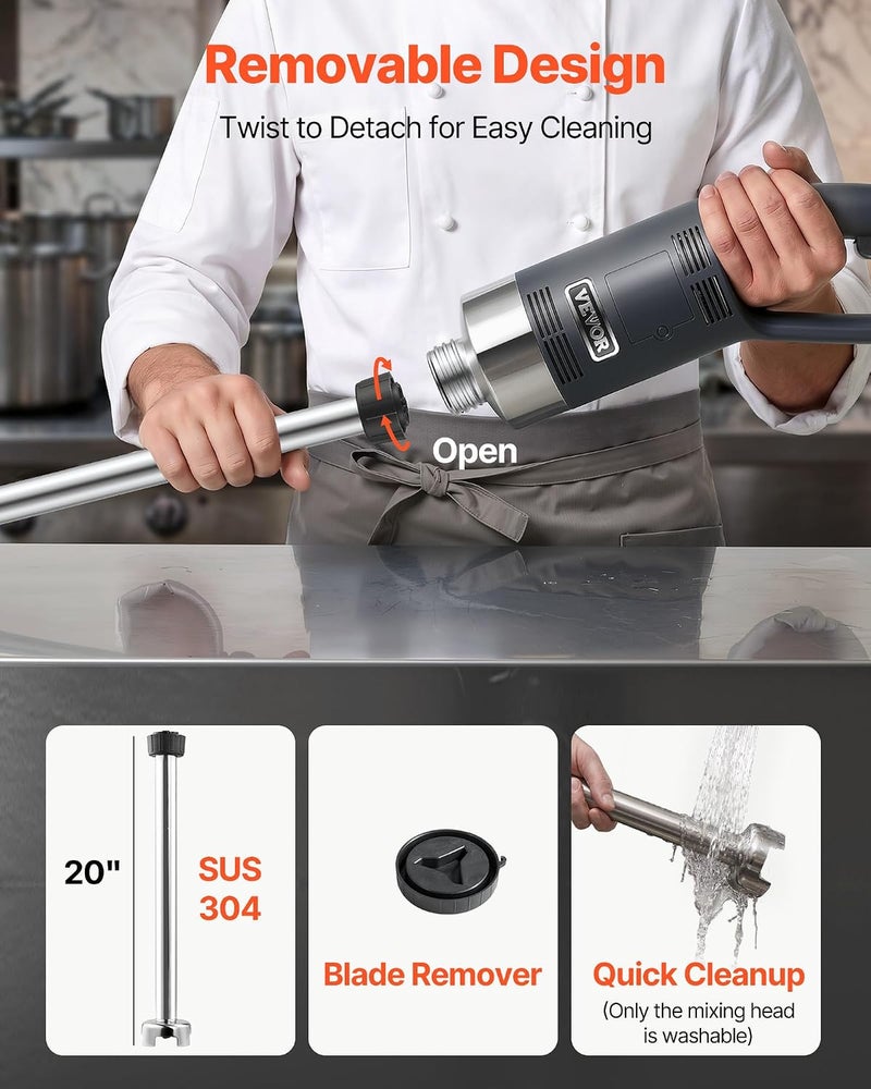 فيفور خلاط يدوي 750 واط، خلاط يدوي تجاري شديد التحمل 855 ملم بسرعات متغيرة وشفرة من الستانلس ستيل 304، خلاط محمول متعدد الاستخدامات للحساء والسموذي وطعام الاطفال - Image 4