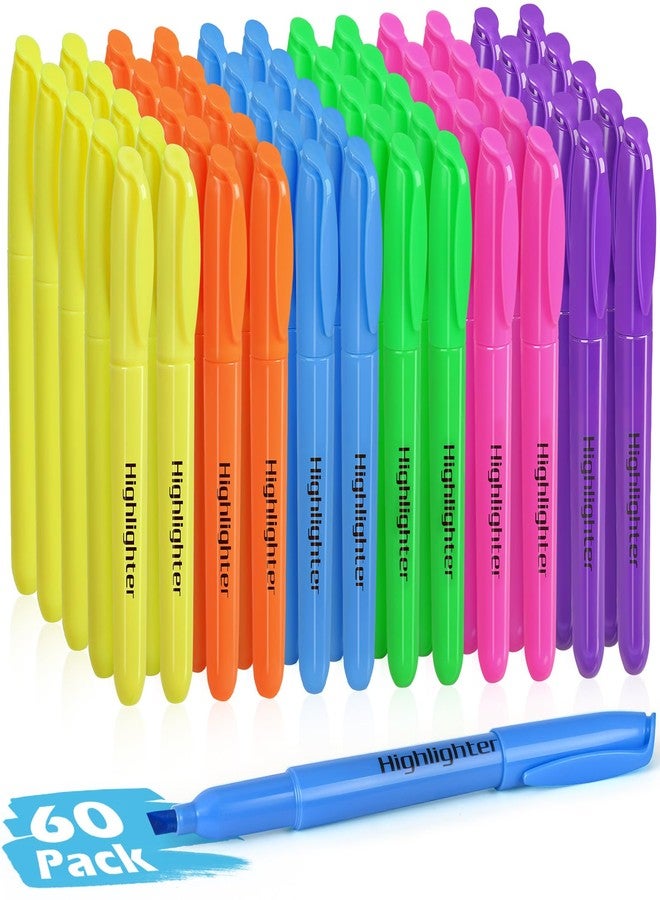 KIZZYEA 60 Pack Highlighters in 6 Assorted Colors, Chisel Tip Dry-Quickly Highlighters Bulk, No Bleed Highlighter Markers for Adult Kids, School Supplies for Teachers, Office Classroom Must Have - Image 1