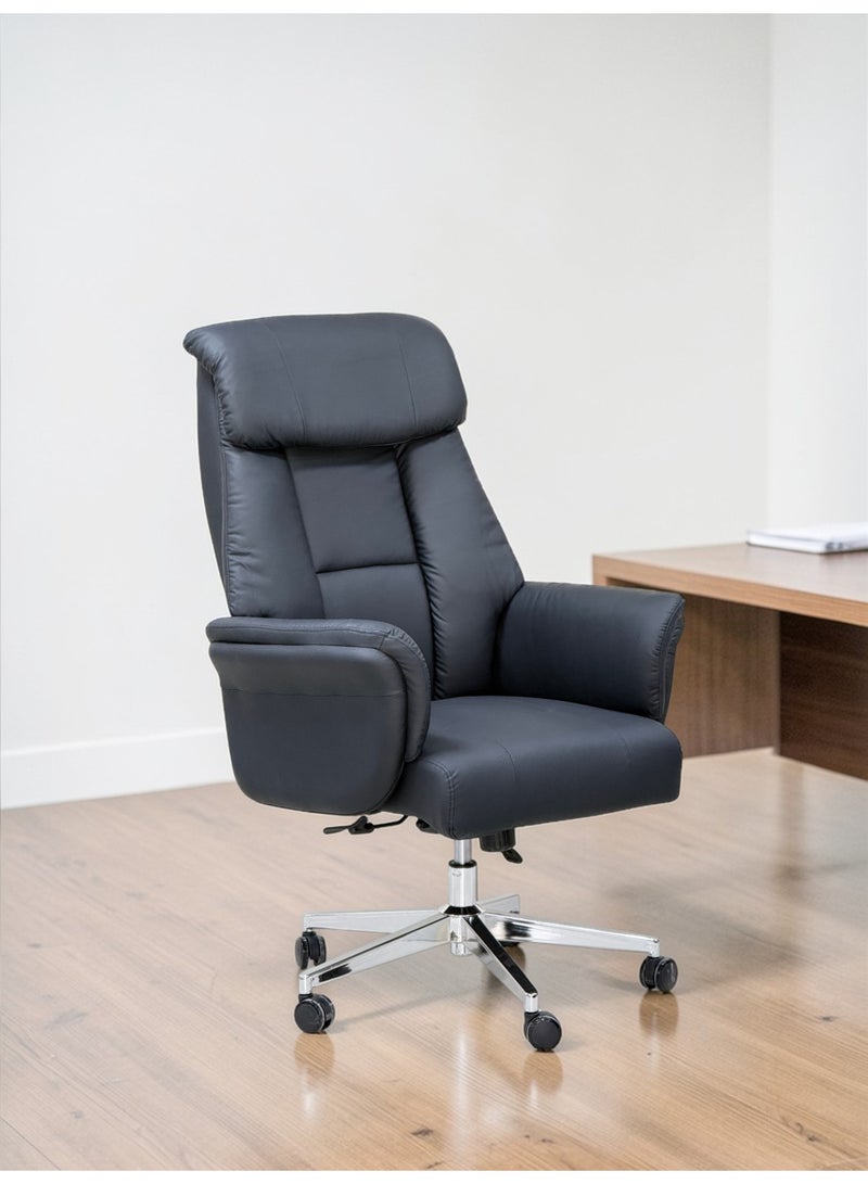 XH-9520 كرسي مكتب تنفيذي جلد عالي الظهر بقاعدة معدنية - أسود - Image 2