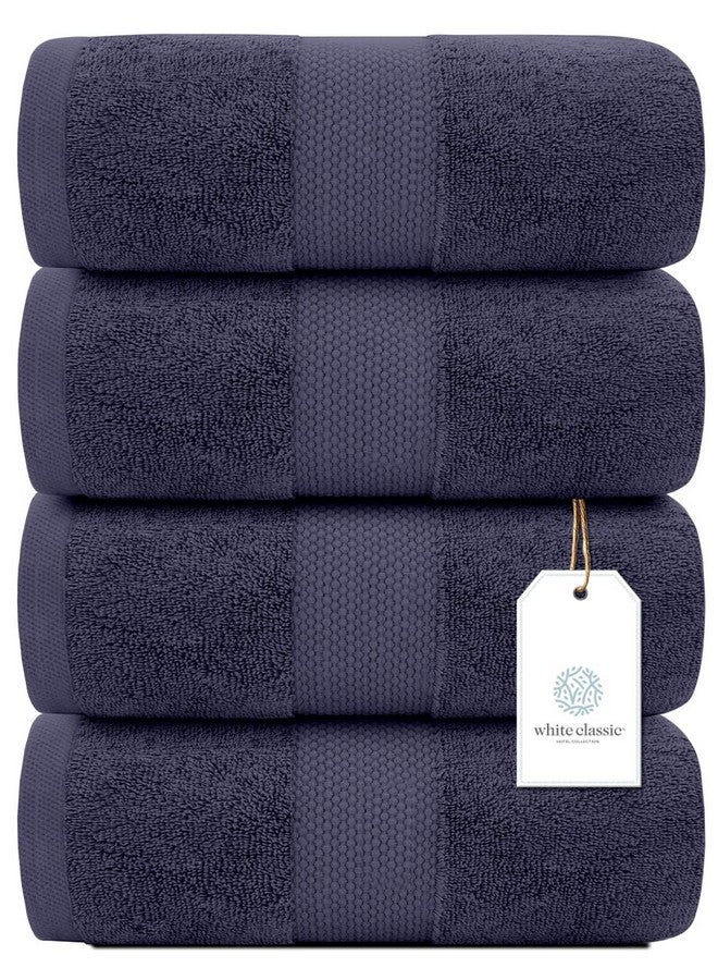 White Classic White Classic Luxury Bath Towels Set of 4 Large - 700 GSM Cotton Ultra Soft Bath Towels 27x54 | Highly Absorbent and Quick Dry | Hotel Towels for Bathroom Luxury, Plush Shower Towels, Navy  - Image 2