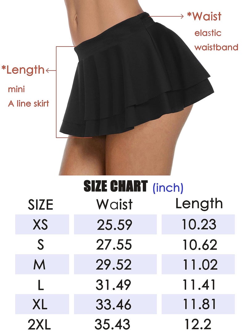 Afibi Women Pleated Mini Skirt Solid Ruffle Lingerie Skirts (X-Large, Black) - Image 4