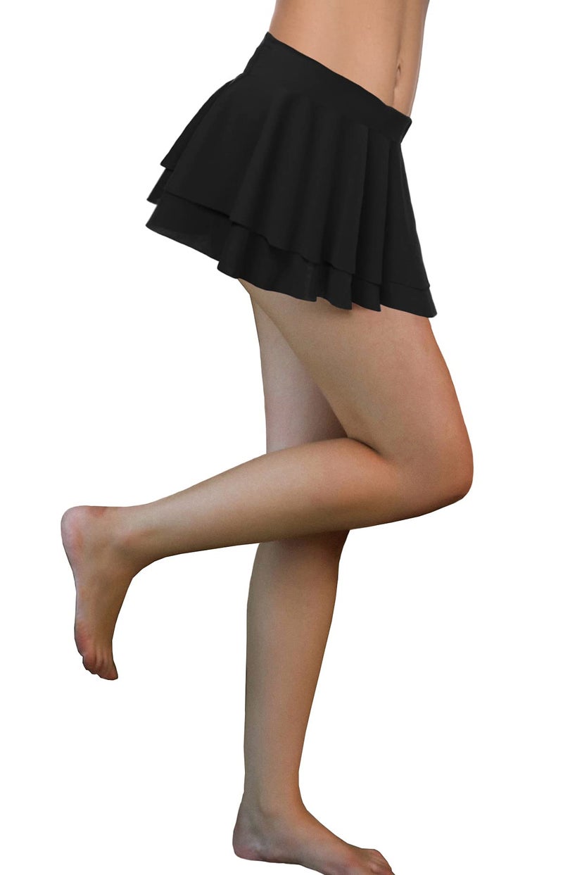 Afibi Women Pleated Mini Skirt Solid Ruffle Lingerie Skirts (X-Large, Black) - Image 3