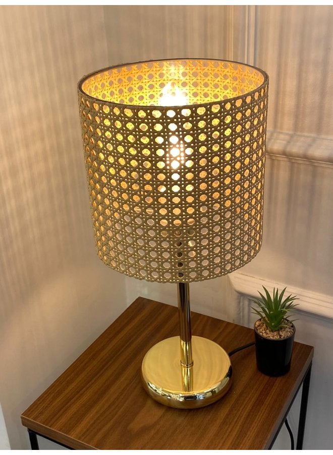 تبس هوم لمب مصباح طاولة من الروطان بوهو باللون البيج 25x40 سم - Image 1