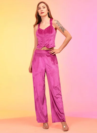 globus Globus Women Velvet Crop Top With Palazzos