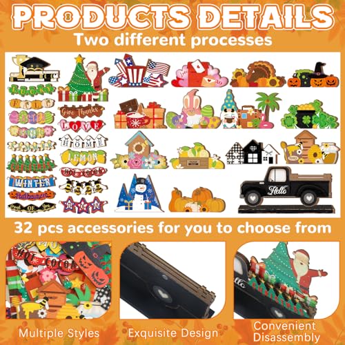 Anglechic 34 Pcs Small Interchangeable Patriotic Truck Decor 4th of July Table Centerpiece Holiday Seasonal Sign Farmhouse Wood Home Office Desk Accessories Memorial Day Tiered Tray Decorations Gift - Image 3