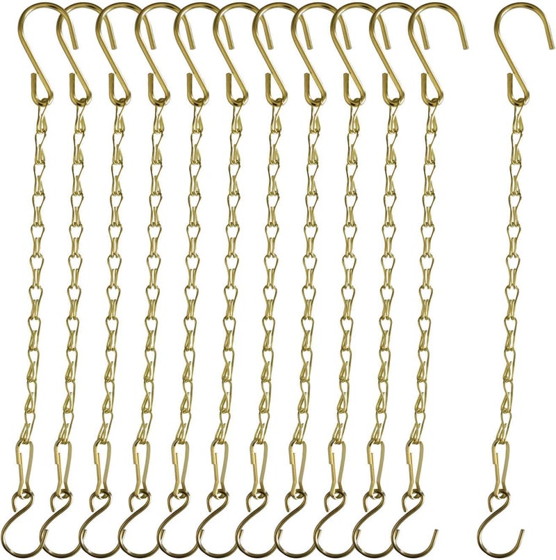 Sersberg Chain for Hanging Plants,11 Inch Gold Hanging Chain, Small Hanging Basket Chain Kits with Hooks for Bird Feeder Hanging Basket Extender Porch Wind Chime (Gold, 11 Inch-12PCS) - Image 1