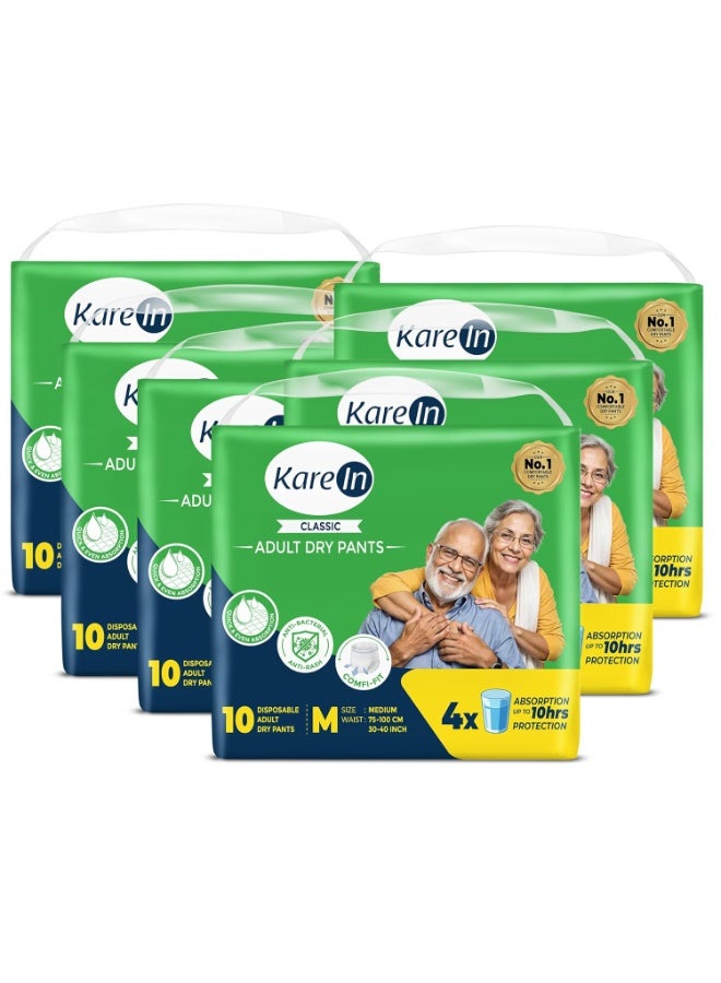 Karein Classic Adult Diaper Pant M Size, Medium, Waist , 60 Unit, Long Protection Hour, Unisex, Quick & Even Absorption, Anti-Bacterial, Leakproof, Odour Control, Wetness Indicator - Image 1