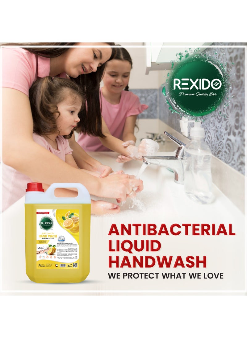 REXIDO - Premium Antibacterial Hand Wash Liquid, Classic Lemon, 5 Liter, Strong Germ Protection WithBio Active Skin Care, Cleansing & Nourishing, for Firmer, Younger-Looking Skin - Image 1