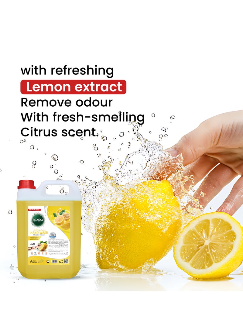 REXIDO - Premium Antibacterial Hand Wash Liquid, Classic Lemon, 5 Liter, Strong Germ Protection WithBio Active Skin Care, Cleansing & Nourishing, for Firmer, Younger-Looking Skin - Image 1