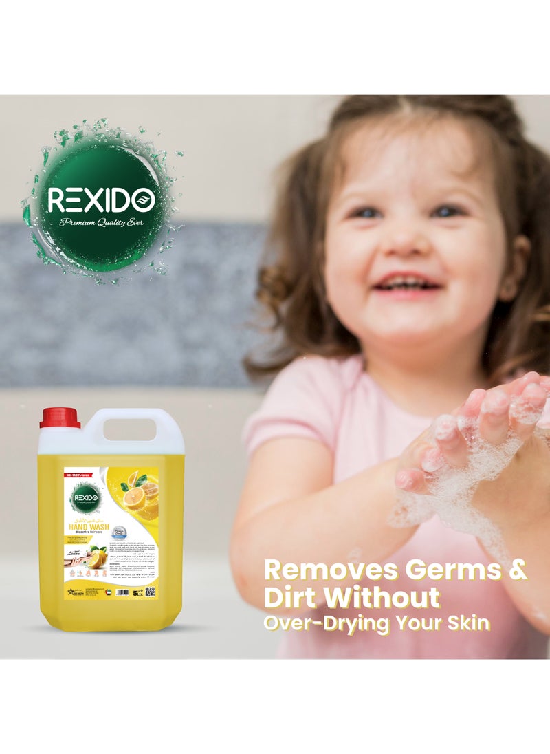 REXIDO - Premium Antibacterial Hand Wash Liquid, Classic Lemon, 5 Liter, Strong Germ Protection WithBio Active Skin Care, Cleansing & Nourishing, for Firmer, Younger-Looking Skin - Image 1