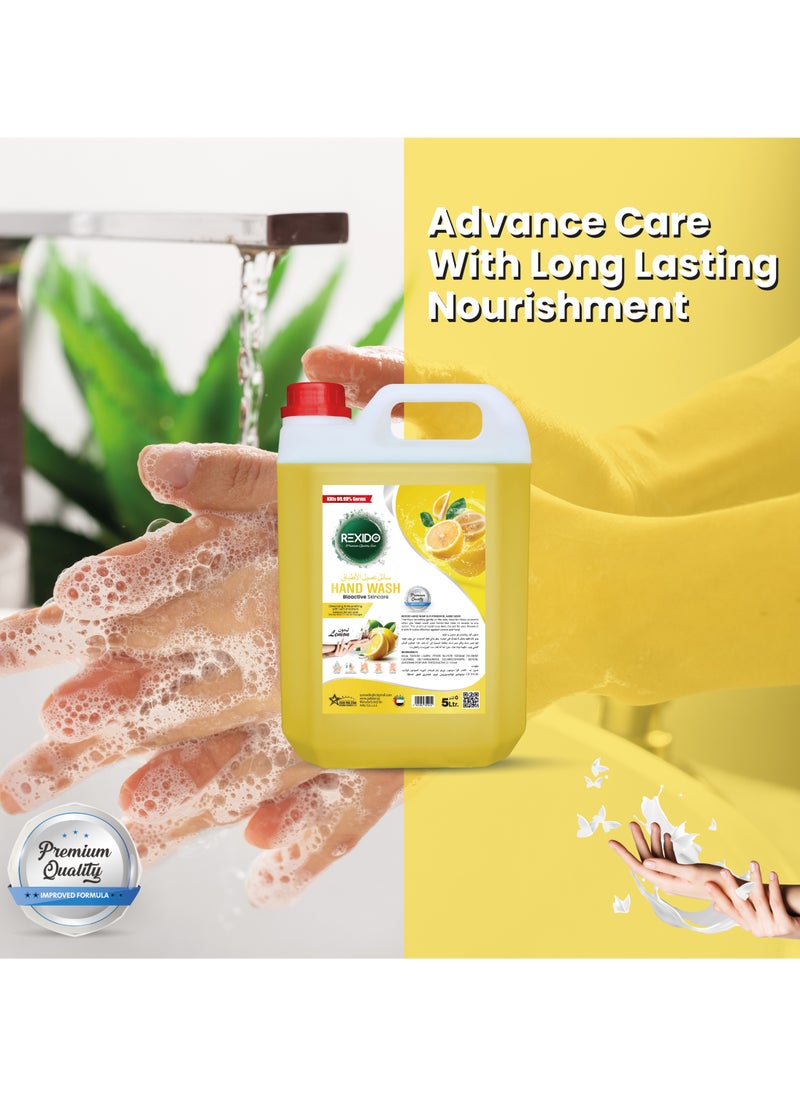 REXIDO - Premium Antibacterial Hand Wash Liquid, Classic Lemon, 5 Liter, Strong Germ Protection WithBio Active Skin Care, Cleansing & Nourishing, for Firmer, Younger-Looking Skin - Image 1