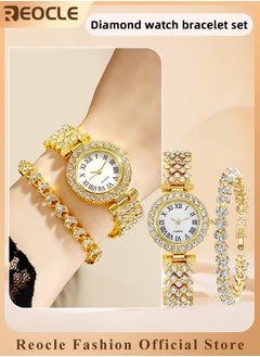REOCLE Women's Premium Crystal Accented Bangle Watch and Bracelet Set Diamond Wristwatch Set Analog Quartz Wrist Watch for Ladies  - Image 1