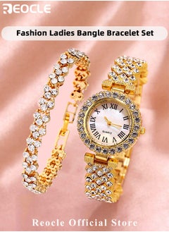 REOCLE Women's Premium Crystal Accented Bangle Watch and Bracelet Set Diamond Wristwatch Set Analog Quartz Wrist Watch for Ladies  - Image 3