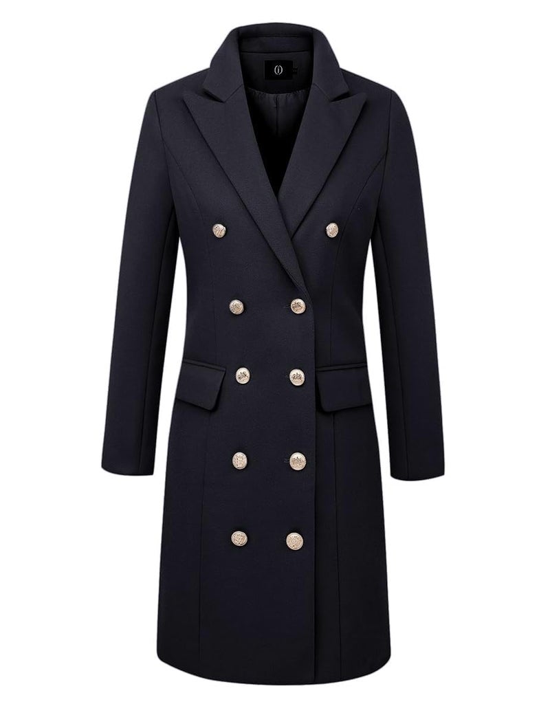 IDEALSANXUN Womens Fall Winter Wool Coats Double Breasted Midi Peacoat Trench Coats(Navy, XL) - Image 3