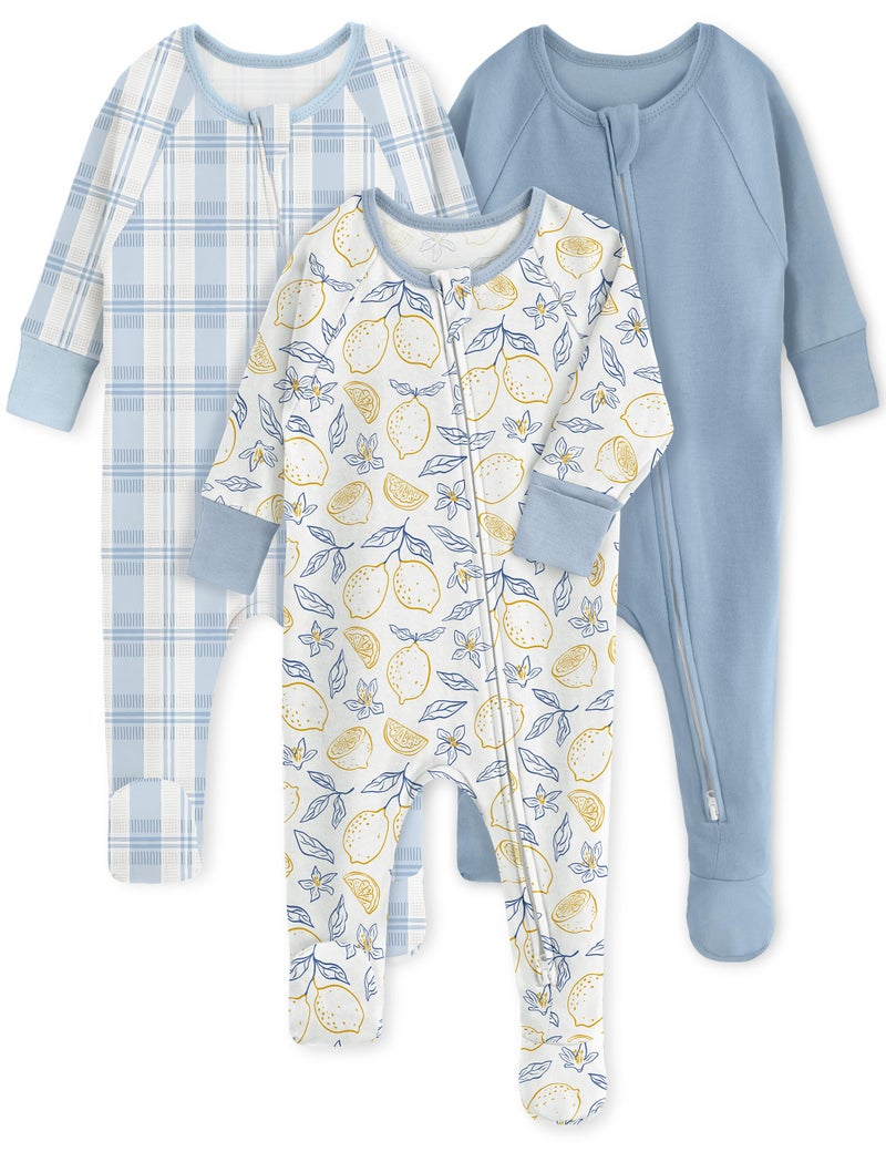 Yoofoss Baby Pajamas 100% Organic Cotton Baby Sleepers for 6-9 Month Boys Girls Clothes, 3-Pack Soft infant Toddler Footed PJs with Mitten Cuffs, Zipper Footies Pajamas - Image 1