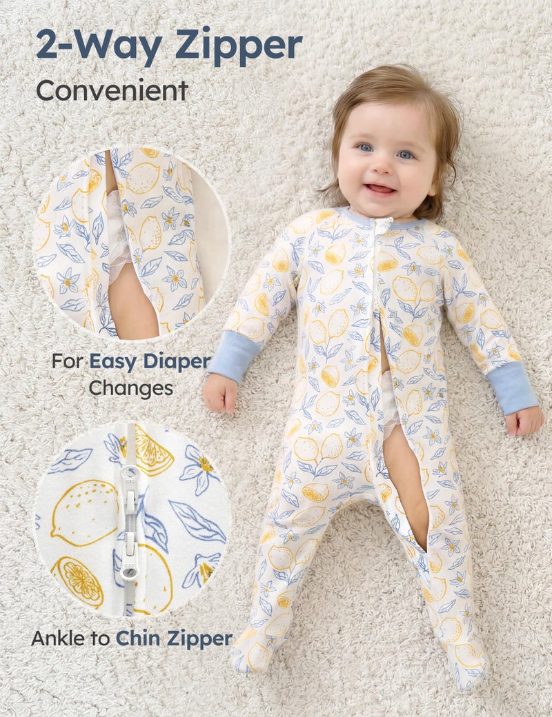 Yoofoss Baby Pajamas 100% Organic Cotton Baby Sleepers for 6-9 Month Boys Girls Clothes, 3-Pack Soft infant Toddler Footed PJs with Mitten Cuffs, Zipper Footies Pajamas - Image 3