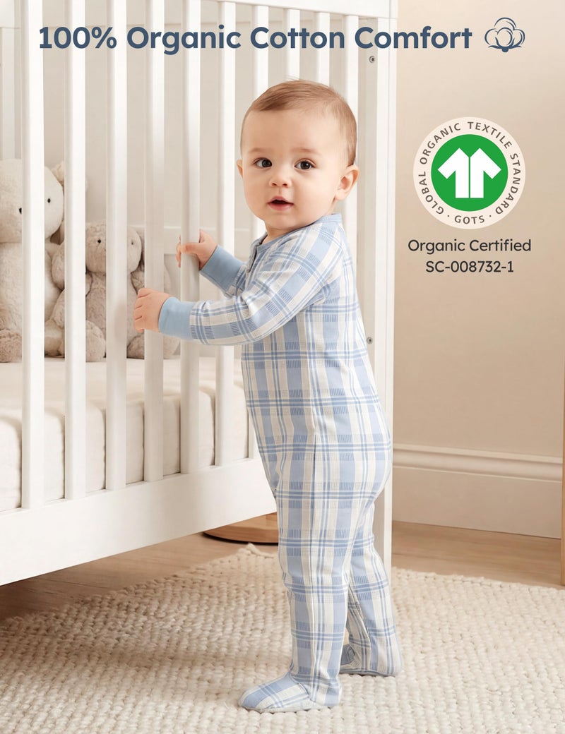 Yoofoss Baby Pajamas 100% Organic Cotton Baby Sleepers for 6-9 Month Boys Girls Clothes, 3-Pack Soft infant Toddler Footed PJs with Mitten Cuffs, Zipper Footies Pajamas - Image 2