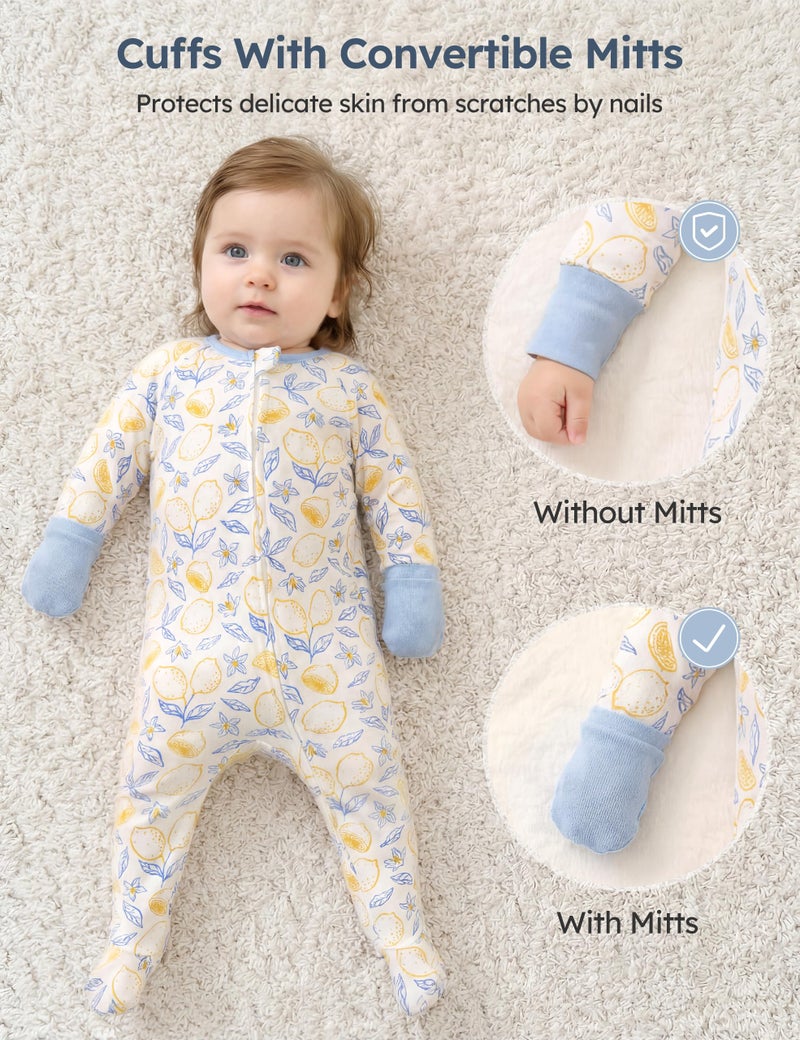Yoofoss Baby Pajamas 100% Organic Cotton Baby Sleepers for 6-9 Month Boys Girls Clothes, 3-Pack Soft infant Toddler Footed PJs with Mitten Cuffs, Zipper Footies Pajamas - Image 4
