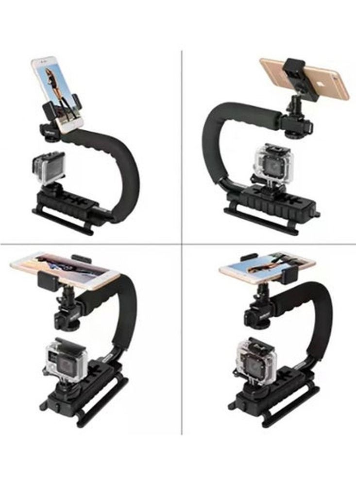 Generic - AY49U/C Type Portable Camera Stabilizer Fill Light Microphone Camera Bracket iPhone & Android Mobile Phone Live Broadcast Holder Black - Image 1