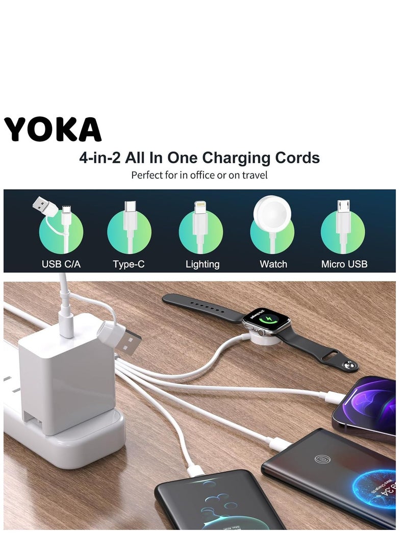 Super Charging 4-in-1 Multi Cable for Apple Watch & Devices - All-in-One USB A/C Charger with Lightning, Type-C, Micro, Magnetic Connectors - Ultimate Travel Solution