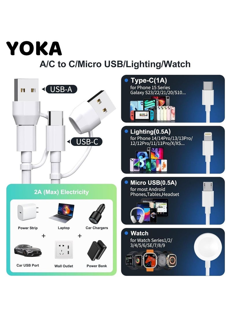Super Charging 4-in-1 Multi Cable for Apple Watch & Devices - All-in-One USB A/C Charger with Lightning, Type-C, Micro, Magnetic Connectors - Ultimate Travel Solution