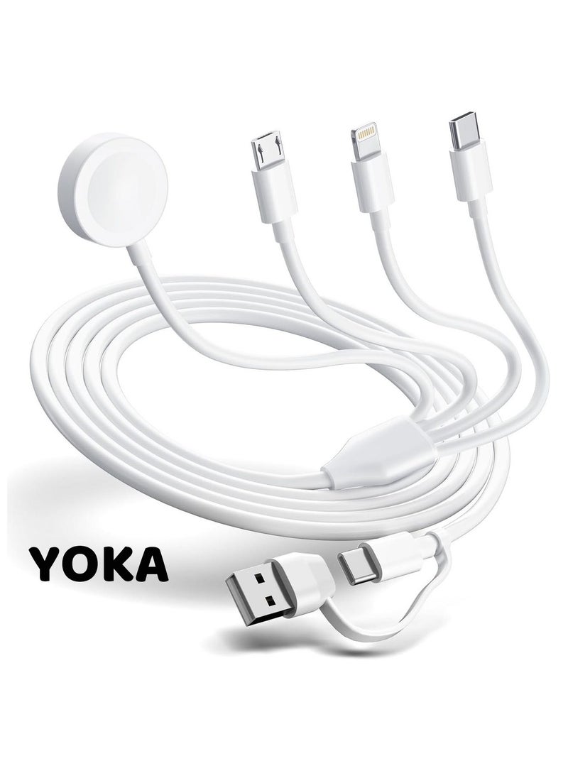 Super Charging 4-in-1 Multi Cable for Apple Watch & Devices - All-in-One USB A/C Charger with Lightning, Type-C, Micro, Magnetic Connectors - Ultimate Travel Solution
