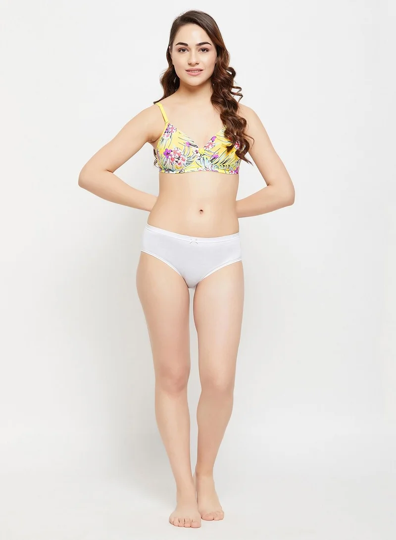 كلوفيا Clovia Padded Non-Wired Full Cup Floral Print Multiway T-Shirt Bra In Yellow