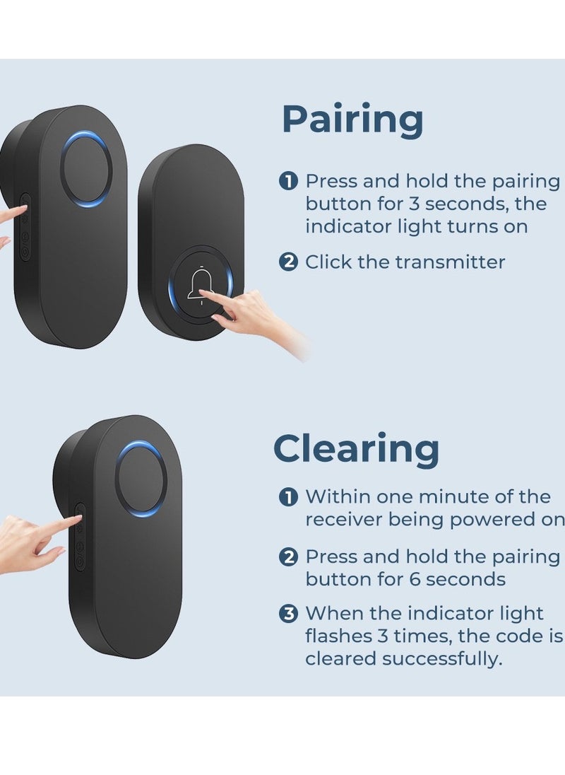 Mordely Wireless Doorbell for Home - Battery Operated, 1000 Feet, Wireless Door Bell w/LED Flash, 1 push button + 1 receiver  - Image 2