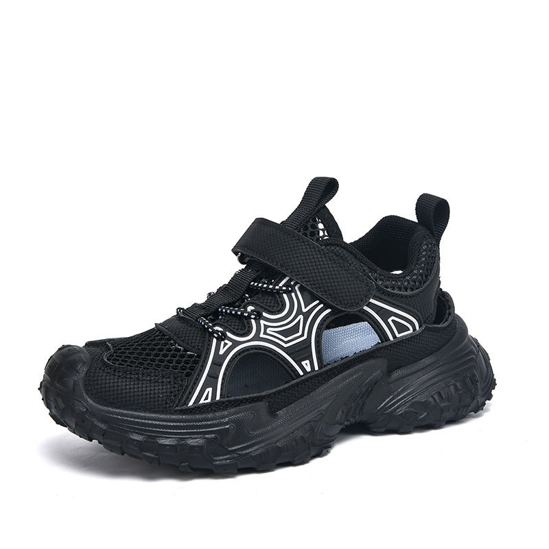 Boys' Shoes 2025 Hollow Breathable Frame Shoes For Older Children, Student Soft-Soled Dad Shoes Trendy - Image 1