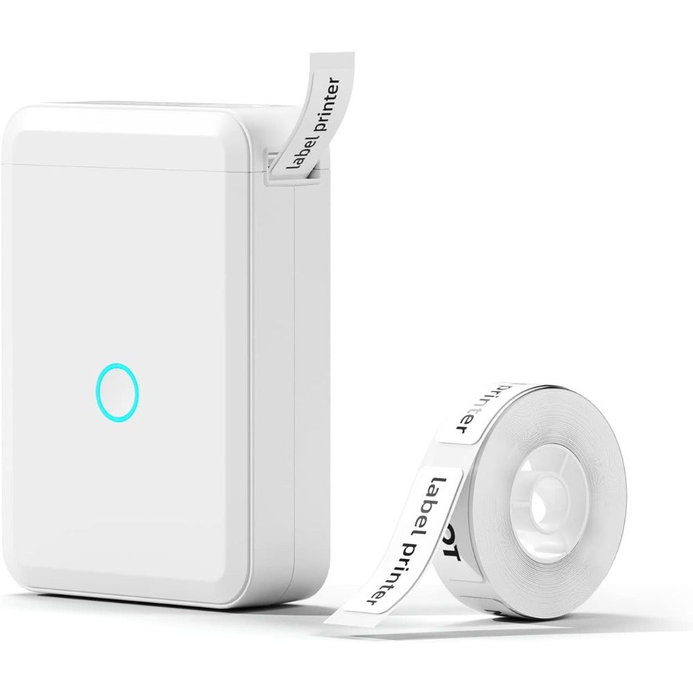 D110 Label Maker Machine with Tape - Small Thermal Sticker Printer 0.59''x1.18'' Labels - Portable Bluetooth Connection - Monochrome White