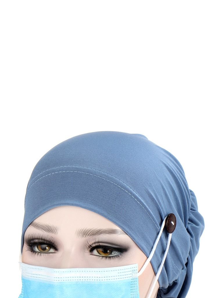 Loquat Solid Button Pullover Cap Denim Blue  - Image 2