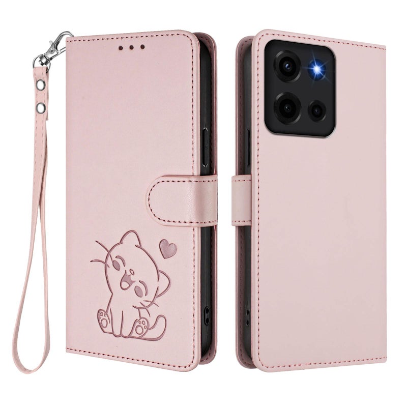 erorex For Motorola Moto G 5G 2025 Embossed  Cat Leather Phone Case with Hand Strap(Pink) - Image 2