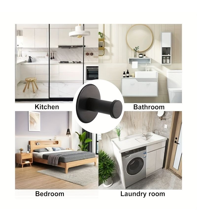 Black No Drill Heavy Duty Plastic Adhesive Hooks for Home Kitchen Bathroom - Image 5