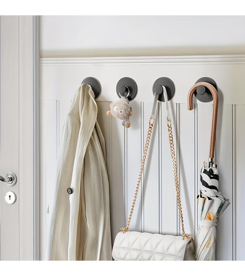 Black No Drill Heavy Duty Plastic Adhesive Hooks for Home Kitchen Bathroom - Image 1