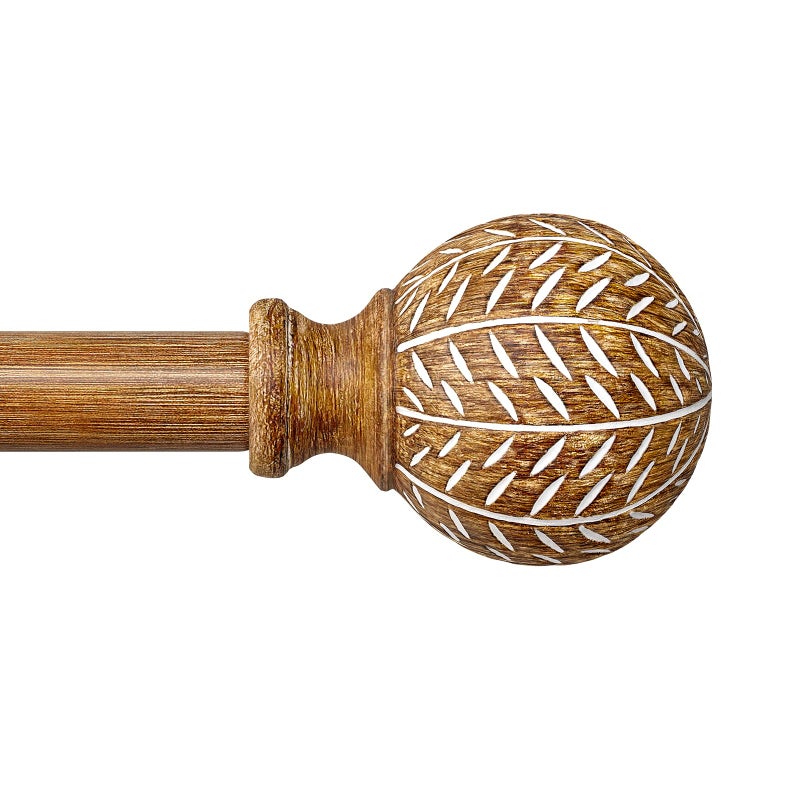 QDWIS Wood Curtain Rods for Windows 48 to 84 Inch1 Diameter Drapery Rods with Imitation Wood Grain Leaf Pattern FinialsBoho Adjustable Heavy Duty Curtain Rods Set3688ColorNatural Wood