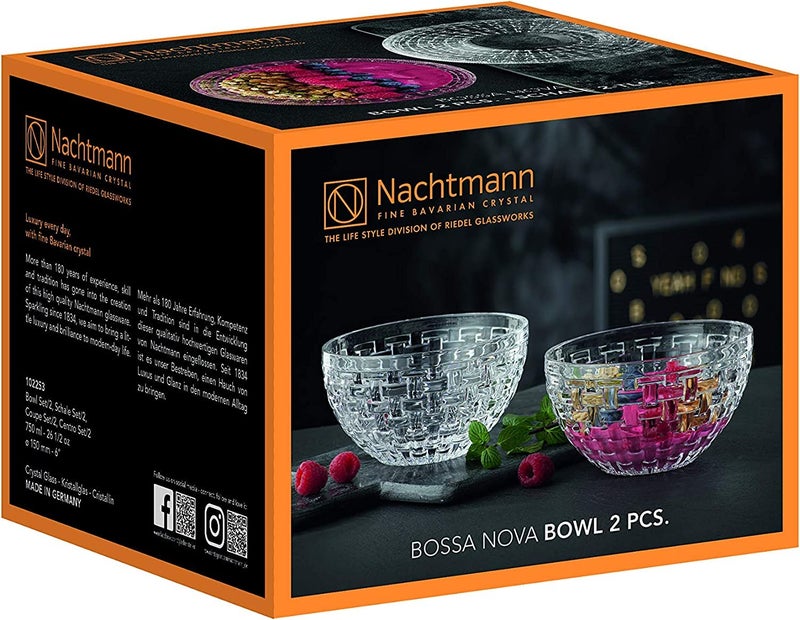Nachtmann وعاء مجموعة بوسا نوفا من نختمان | مجموعة من 2 وعاء زجاجي شفاف | تصميم زجاجي على شكل سلة | وعاء خلط وتقديم بقطر 6 إنش للسلطة والفواكه والوجبات الخفيفة | آمن في غسالة الصحون - Image 5