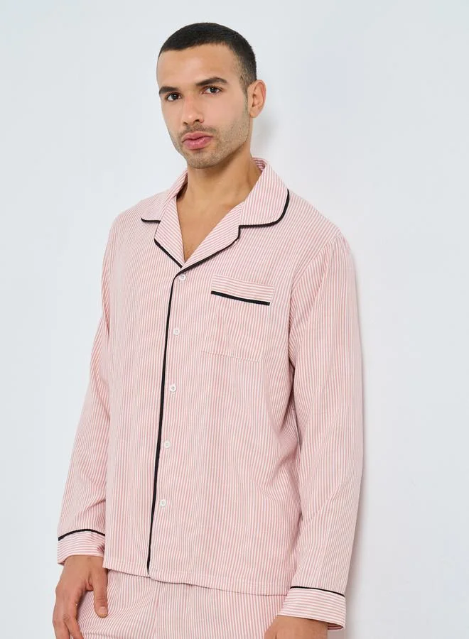 Styli Styli Men Striped Shirt and Pajama Set