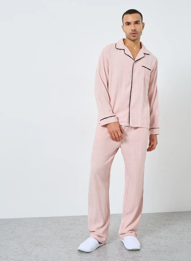 Styli Styli Men Striped Shirt and Pajama Set