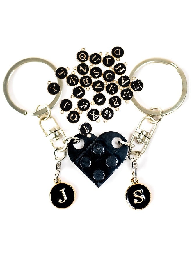 Personalized Brick Matching Couple Heart Keychain, Boyfriend Girlfriend Valentines Him Couple Gifts Full A-Z, Includes Gift Box - Image 1