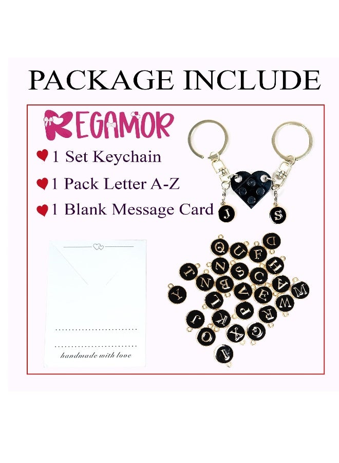 Personalized Brick Matching Couple Heart Keychain, Boyfriend Girlfriend Valentines Him Couple Gifts Full A-Z, Includes Gift Box - Image 2